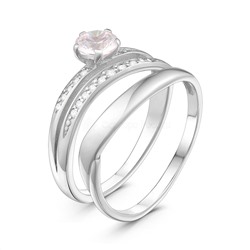 Кольцо двойное из серебра с розовым бриллианитом и фианитами родированное - 2 в 1 1-370р11021