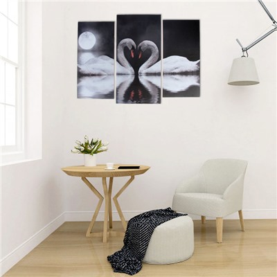 Модульная картина "Лебеди под луной"  (2-25х52; 1-30х60) 60х80 см