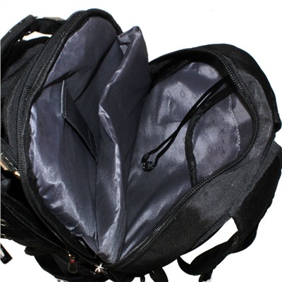 Высококачественный функциональный рюкзак Carino из износостойкой ткани чёрного цвета с гранатовыми вставками.