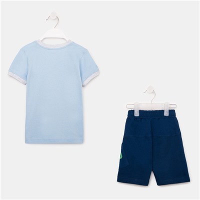 Комплект для мальчика (шорты, футболка) , цвет голубой/т синий, рост 98 см