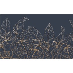 3D Фотообои «Композиция с листвой в тёмно-синих тонах»