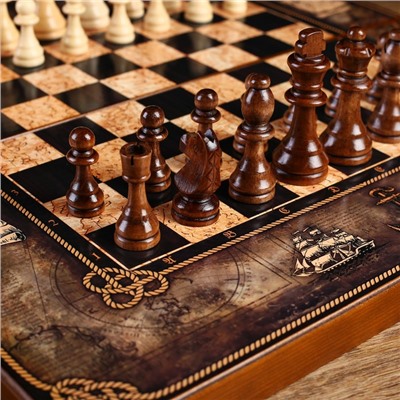 Шахматы "Морская карта" (доска дерево 50х50 см, фигуры дерево, король h=8,8.см)