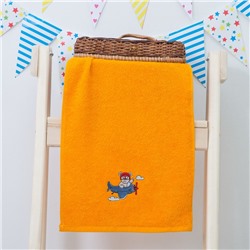 Махровое полотенце "Миша лётчик", размер 30х60 см, цвет оранжевый