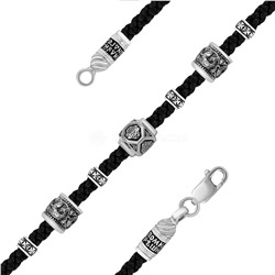 Браслет религиозный из чернёного серебра (на текстильном шнурке, с подвижными элементами) 40532799о