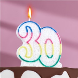 Свеча для торта «‎Юбилейный ГИГАНТ», цифра "30", ободок цветной, блёстки, 8 см