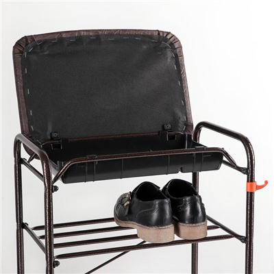 Подставка для обуви с сиденьем и ящиком, 3 яруса, 45×30×48 см, цвет медный антик