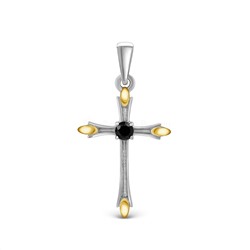 Подвеска-крест из родированного серебра с нат.шпинелью и золочением - 2,4 см