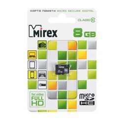 Карта памяти microSD Mirex 8 Gb class 10