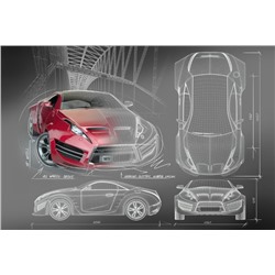 3D Фотообои «Красное авто схема»