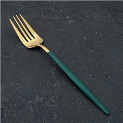 Вилка столовая Magistro «Блинк», 21,5×3 см, на подвесе, зелёная ручка, цвет металла золотой