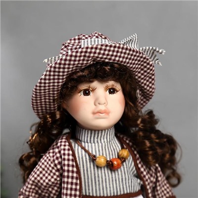 Кукла коллекционная керамика "Тая в полосатом платье и пиджаке в клетку" 40 см