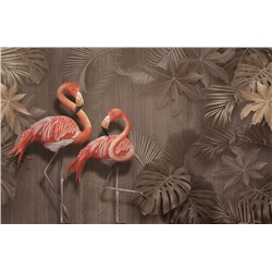 3D Фотообои «Фламинго в тропической листве»
