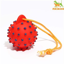 Игрушка пищащая "Шар на верёвке" для собак, 8 см, красная
