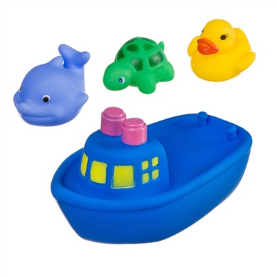 Набор игрушек для купания, BONDIBON, Корабль, дельфин, утенок, черепаха