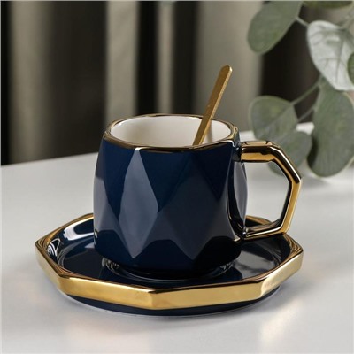 Чайная пара с ложкой «Принцесса», чашка 280 мл, блюдце d=14 см, цвет синий