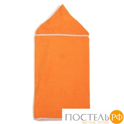 Полотенце с капюшоном, махра цв апельсин, вышивка Киска 60х120