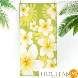 Полотенце махровое пляжное Тропические цветы зеленые 70*140 см