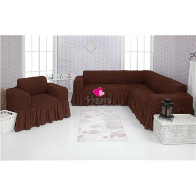 Комплект чехлов на угловой диван и кресло с оборкой шоколад 201, Характеристики