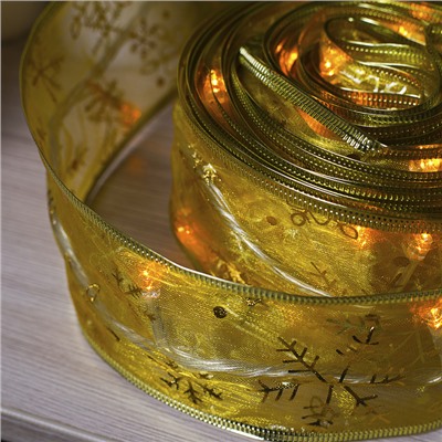 Гирлянда "Нить" Лента "Снежинки золотистые" 9 м, ширина 6 см, LED-72-220V, 8 режимов, нить в цвет свечения, свечение жёлтое