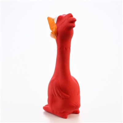 Игрушка пищащая для собак из латекса "Я - Утка, я улыбаюсь!", 19 см, красная/жёлтая