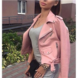 Куртка экокожа с кармашком и ремнем pink ZI T124 Новая цена