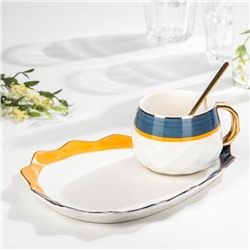 Чайная пара «Аврора», 3 предмета: чашка 250 мл, тарелка 21×17×2 см, ложка
