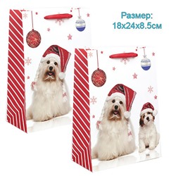 Пакет бумажный подарочный новогодний "2 Собачки" 18х24х8.5см