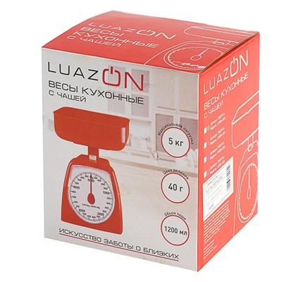 Весы кухонные LuazON LVKM-501, до 5 кг, шаг 40 г, чаша 1200 мл, пластик, синие