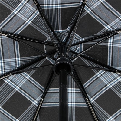 Зонт автоматический «Клетка», 3 сложения, 8 спиц, R = 51, цвет чёрный
