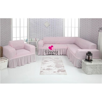 Комплект чехлов на угловой диван и кресло с оборкой розовый 207, Характеристики