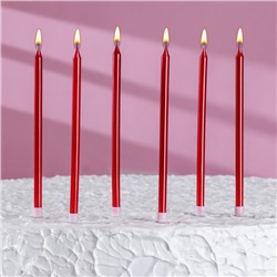 Свечи в торт "Металлик", 6 шт, высокие, 13 см, рубиновые