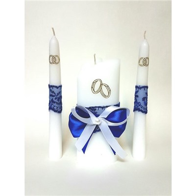 Набор свечей "Кружевной", синий : Домашний очаг 6.8х15см, Родительские свечи 1.8х17.5см