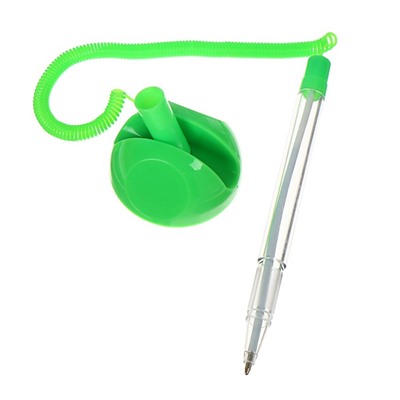 Ручка шариковая 0,5мм на подставке Стоп с липучкой и шнуром стержень синий, корпус ЗЕЛЕНЫЙ (штрихкод