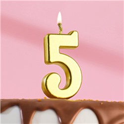 Свеча в торт на шпажке, цифра 5, золотой, 4.5х2.5 см