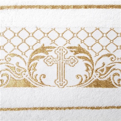 Полотенце махровое "Крестильное" вышивка золото, 70х140 см, хл100, 330 г/м