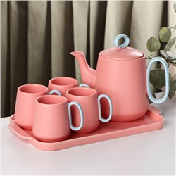 Набор чайный «Краски», 5 предметов: чайник 1,1 л, 4 кружки 250 мл, подставка, цвет розовый