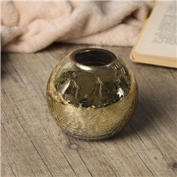 Подсвечник стекло 1 свеча "Золотой шар. Кракелюр" 8,5х9,5х9,5 см