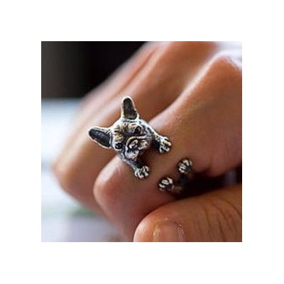 KL006-2 Кольцо Собака безразмерное, металл, цвет серебр.