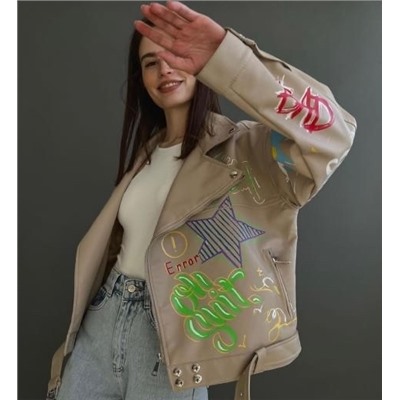 Куртка под кожу в стиле POP ART бежевая ZI
