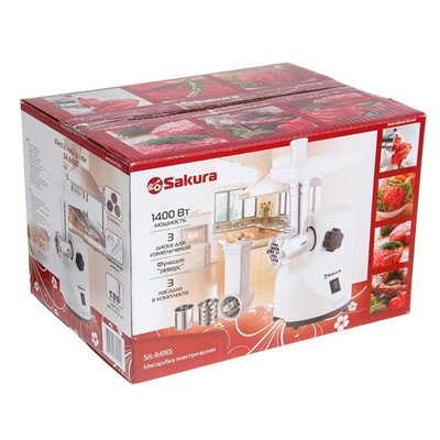 Мясорубка Sakura SA-6416S, 1400 Вт, реверс, терки, шинковки, белый