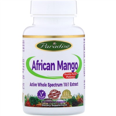Paradise Herbs, Африканский манго, 60 вегетарианских капсул