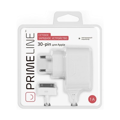 Зарядное устройство Prime Line (2300) Apple 30-pin iPhone 3/4, 1000 mA, белое