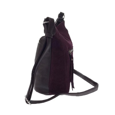 Городская сумка Gino_Kite с ремнем через плечо из натуральной замши и эко-кожи сливового цвета.