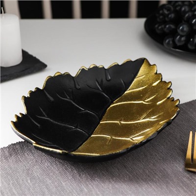 Блюдо для фруктов «Золотой лист», 25,5×17×3,5 см, цвет чёрный с золотом