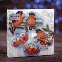 Новогодние салфетки бумажные Fresco "Снегири", 2 слоя, 33*33 см, 20 листов