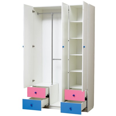Шкаф 3-х дверный «Радуга», 1200 × 490 × 2100 мм, цвет белый/ярко-розовый/синий