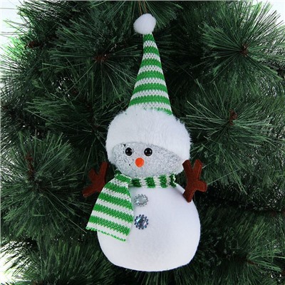 Игрушка световая "Снеговик в полосатой шапочке" 16х23 см, 1 LED RGB, ЗЕЛЁНЫЙ