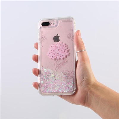 Чехол для телефона iPhone 7,8 PLUS с блёстками внутри Flower, 7.7 × 15.8 см