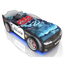 Кровать Romack Kiddy, 1600 x 700 мм, + объемные колеса, подсветка дна и фар+пульт управления, Полиция