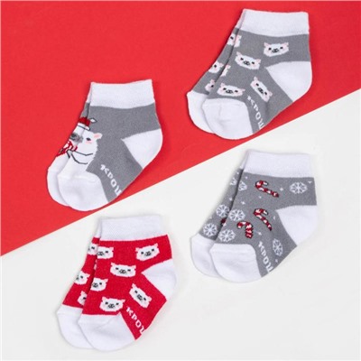 Набор новогодних детских носков Крошка Я «Мишка», 4 пары, 8-10 см